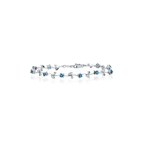 0.11 Ct Diamond & 1.02 Cts Aquamarine Bracelet in 14K White Gold