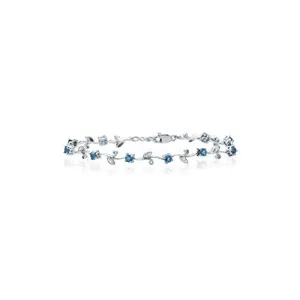0.11 Ct Diamond & 1.02 Cts Aquamarine Bracelet in 14K White Gold