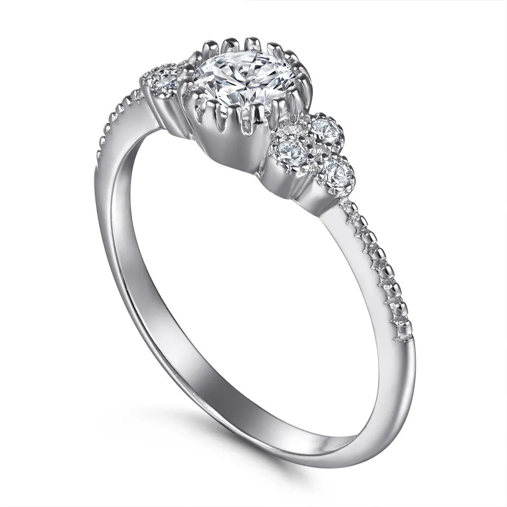 (0.5CT) Round Zircon Cathedral Silver Ring for Women