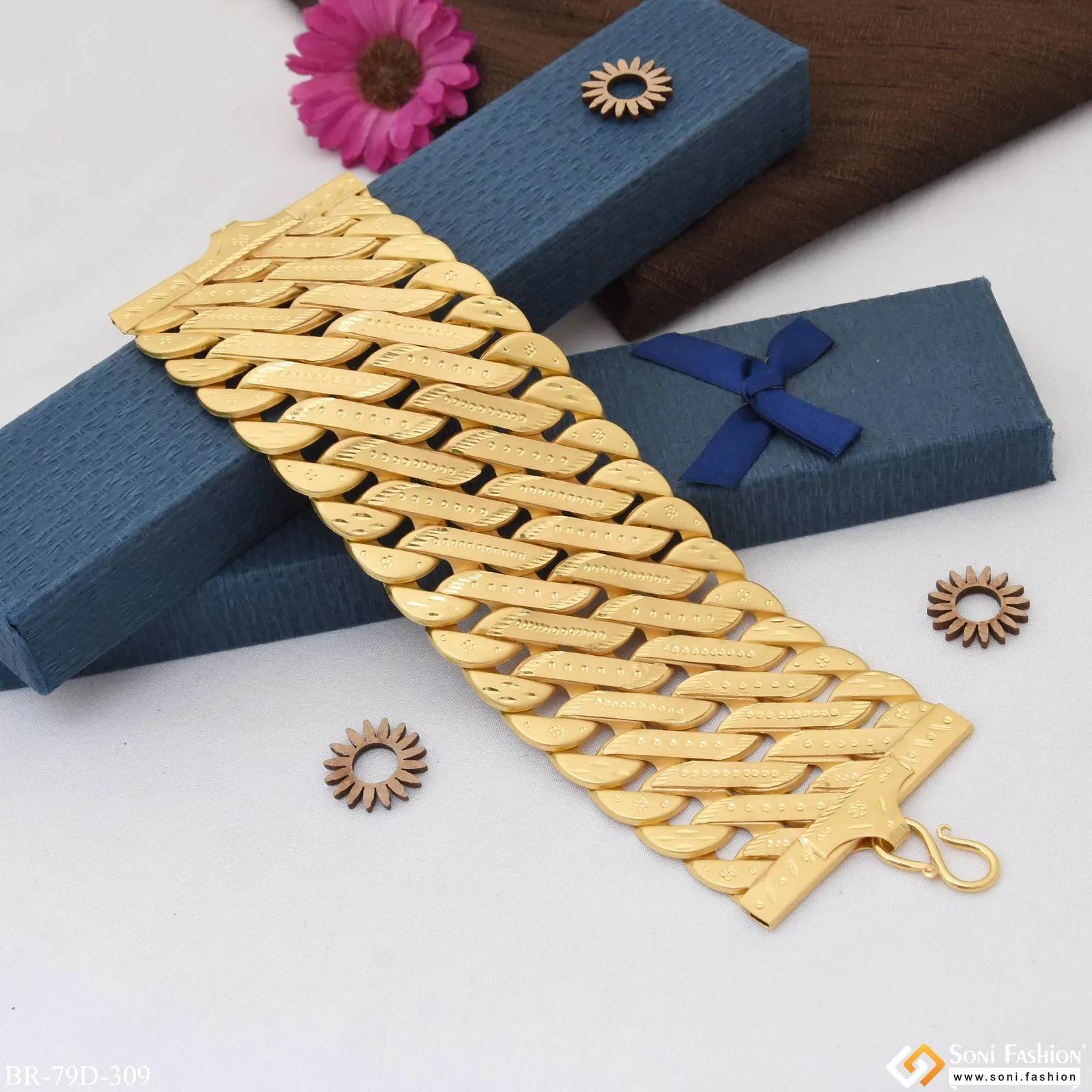 1 Gram Gold Plated Glamorous Design Pokal Bracelet for Men - Style D309