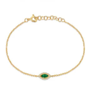 14K EMERALD MARQUISE WITH DIAMOND HALO BRACELET