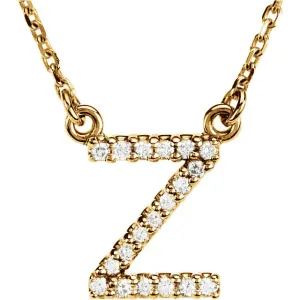14k Gold 1/10 CTW Diamond Alphabet Initial Letter Z Necklace