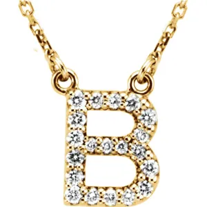 14k Gold 1/6 CTW Diamond Alphabet Initial Letter B Necklace