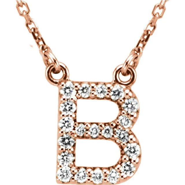 14k Gold 1/6 CTW Diamond Alphabet Initial Letter B Necklace