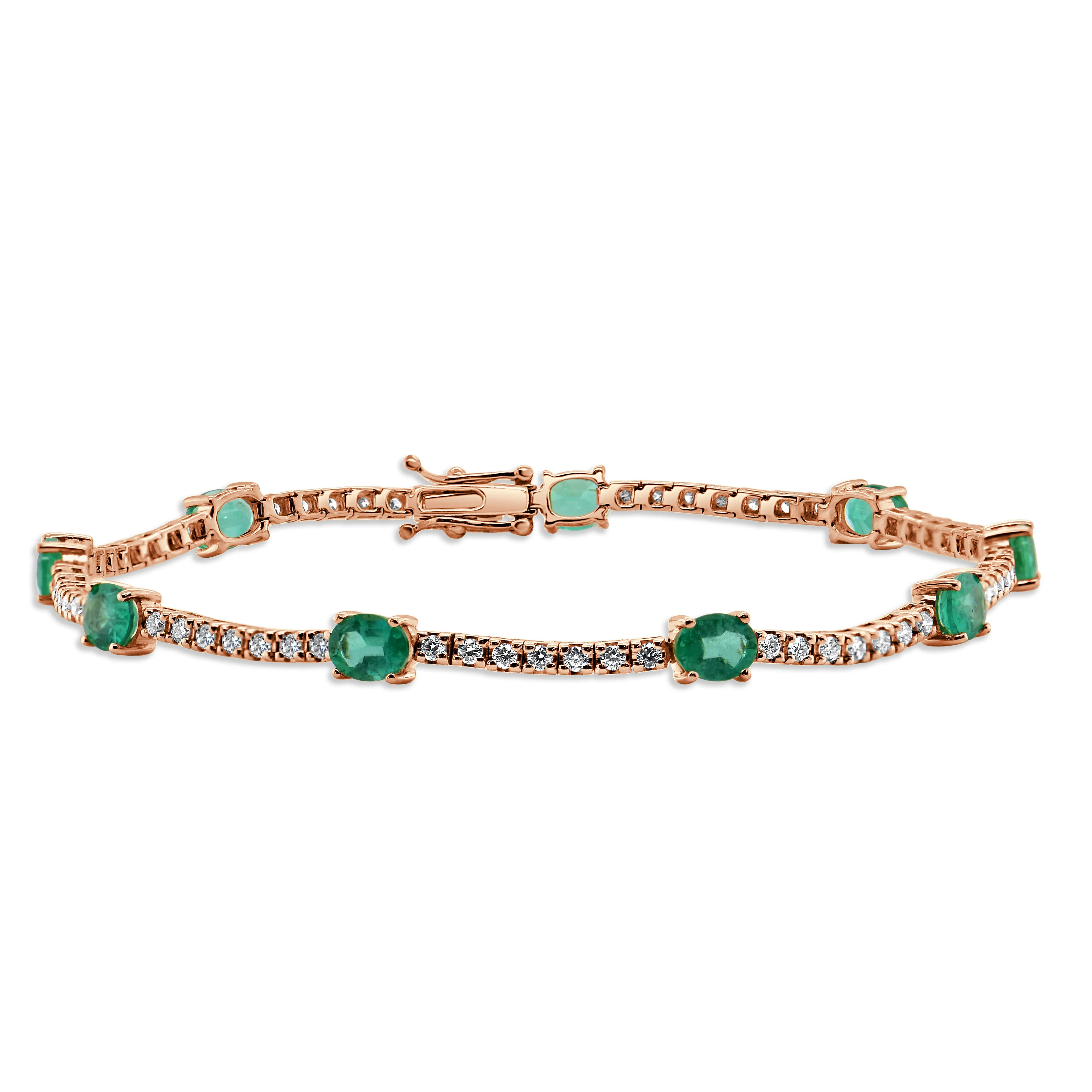 14k Gold, Green Emerald & Diamond Tennis Bracelet