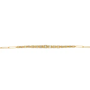 14K Gold Paperclip With Center Diamonds Bracelet