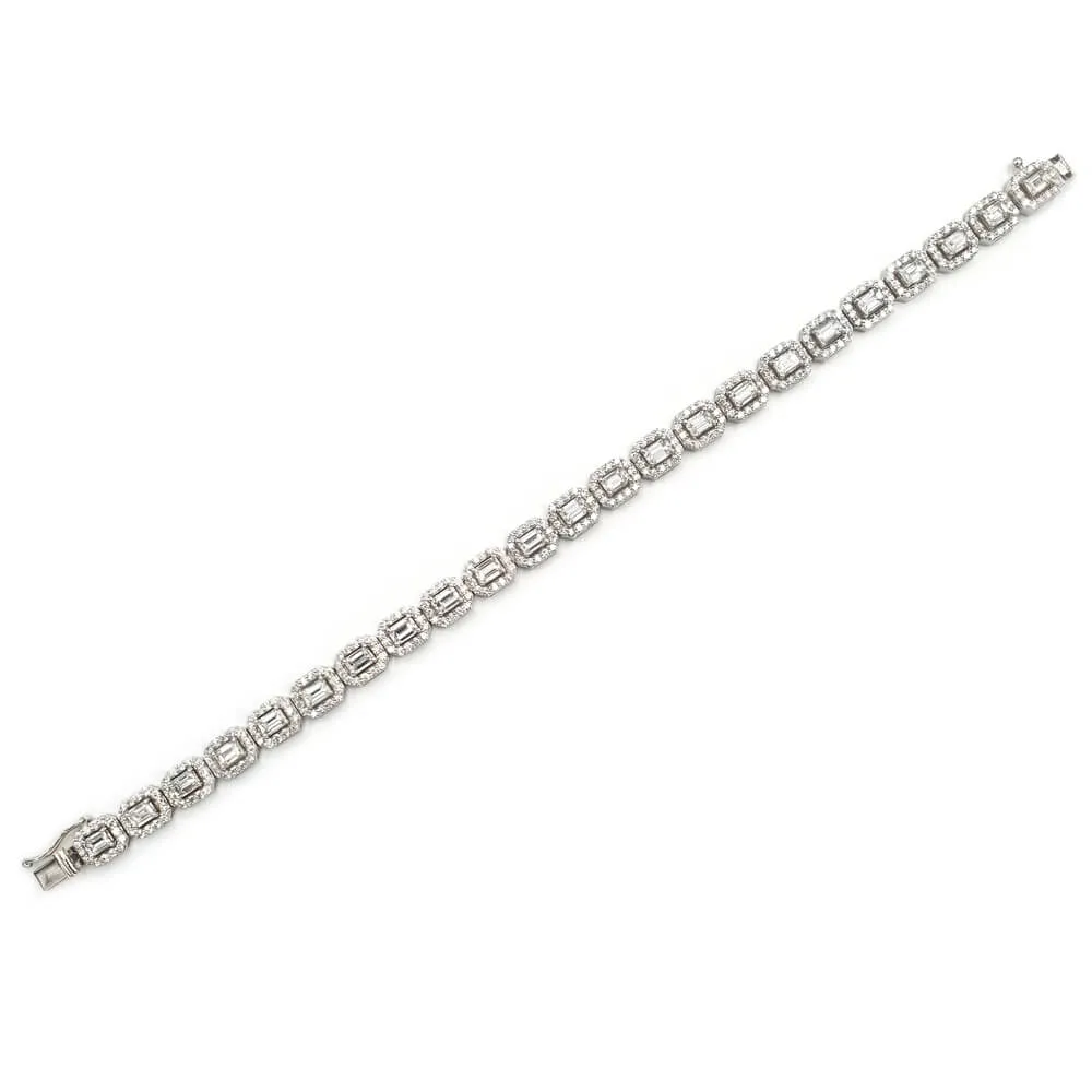 14K White Gold Round and Emerald Cut Diamond Bracelet