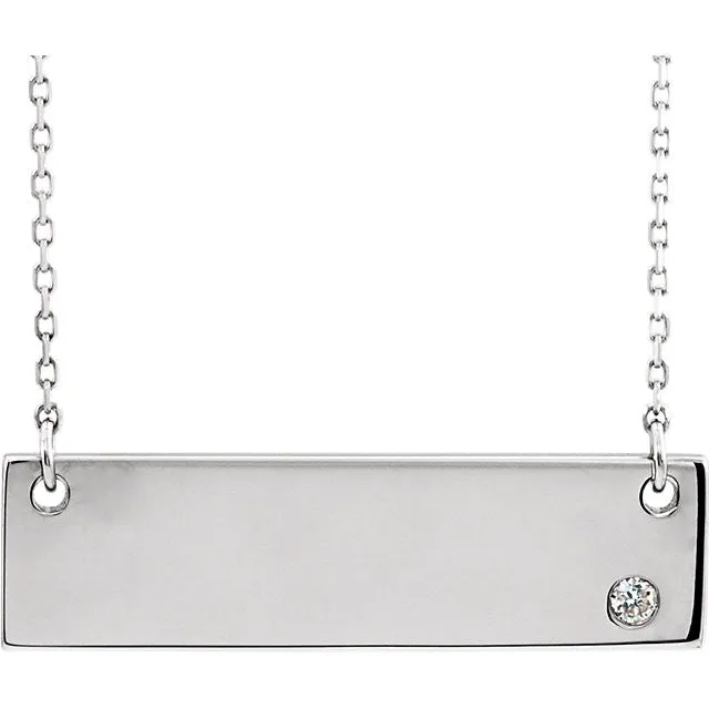 14k Yellow White Rose Gold .03 CTW Diamond Bar Necklace Engraved