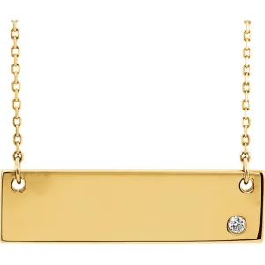 14k Yellow White Rose Gold .03 CTW Diamond Bar Necklace Engraved