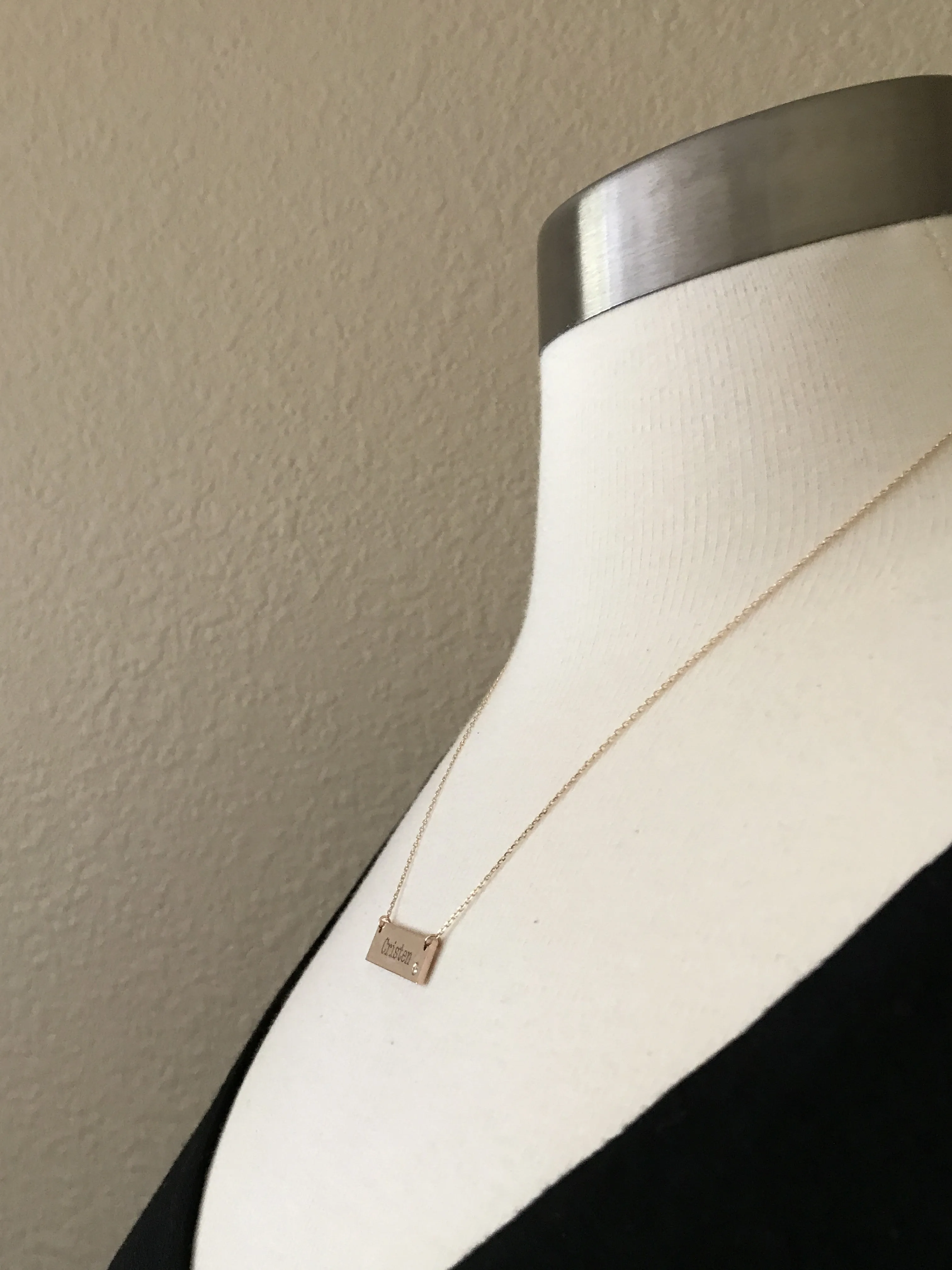 14k Yellow White Rose Gold .03 CTW Diamond Bar Necklace Engraved