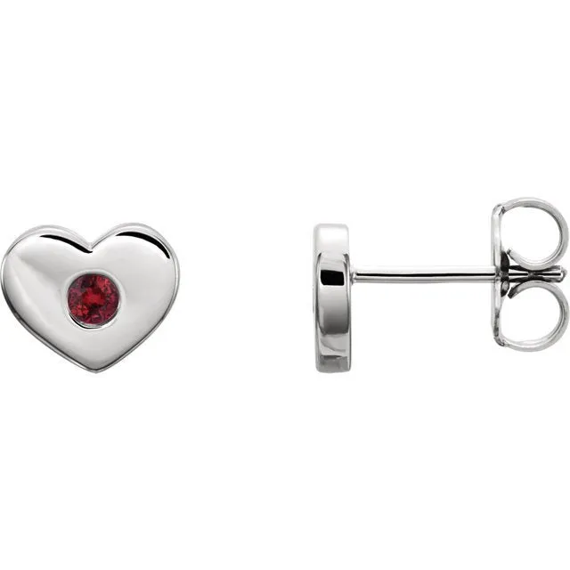 14KT GOLD 0.08 CTW GENUINE RUBY HEART EARRINGS