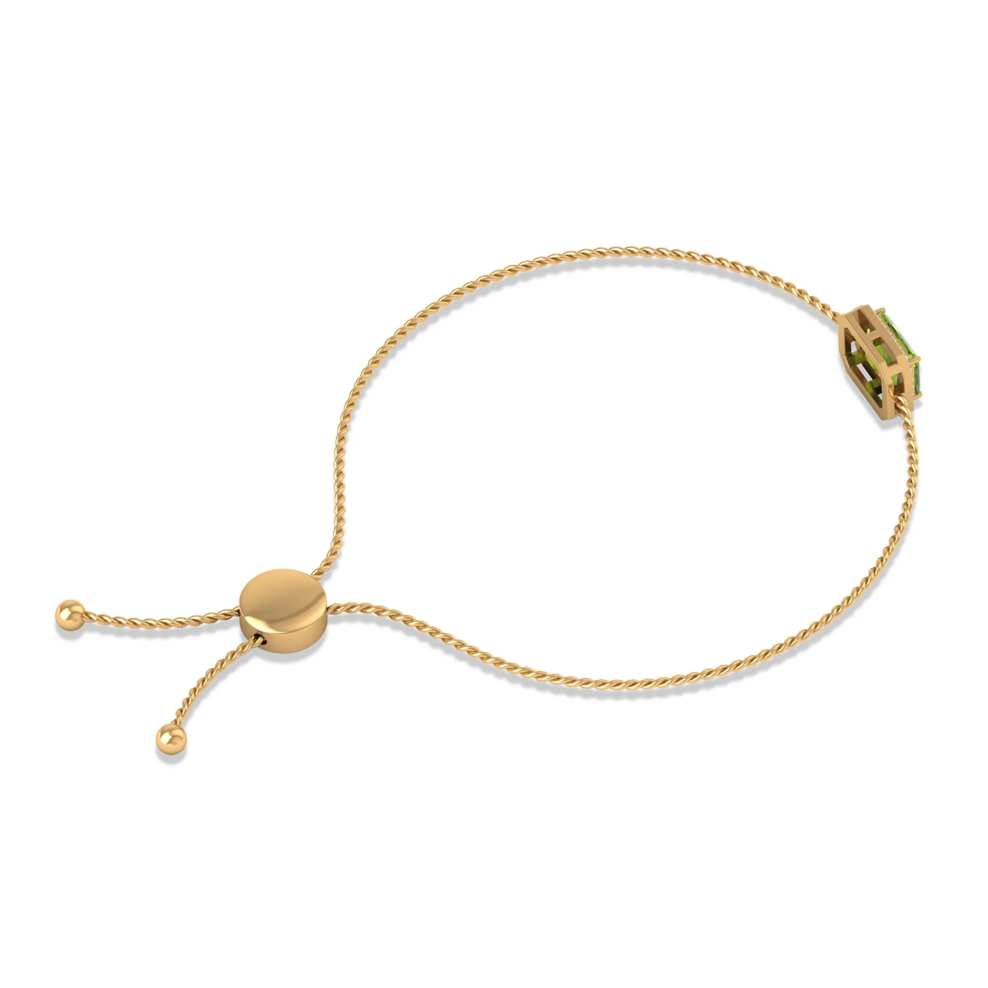 2 CT Emerald Cut Peridot and Diamond Bolo Chain Bracelet