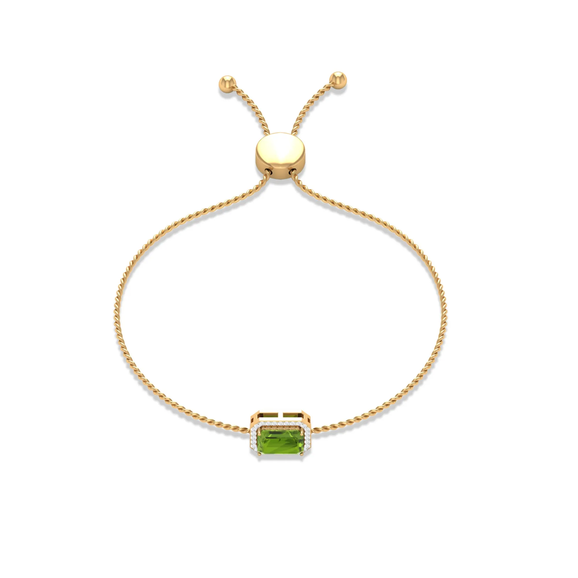 2 CT Emerald Cut Peridot and Diamond Bolo Chain Bracelet