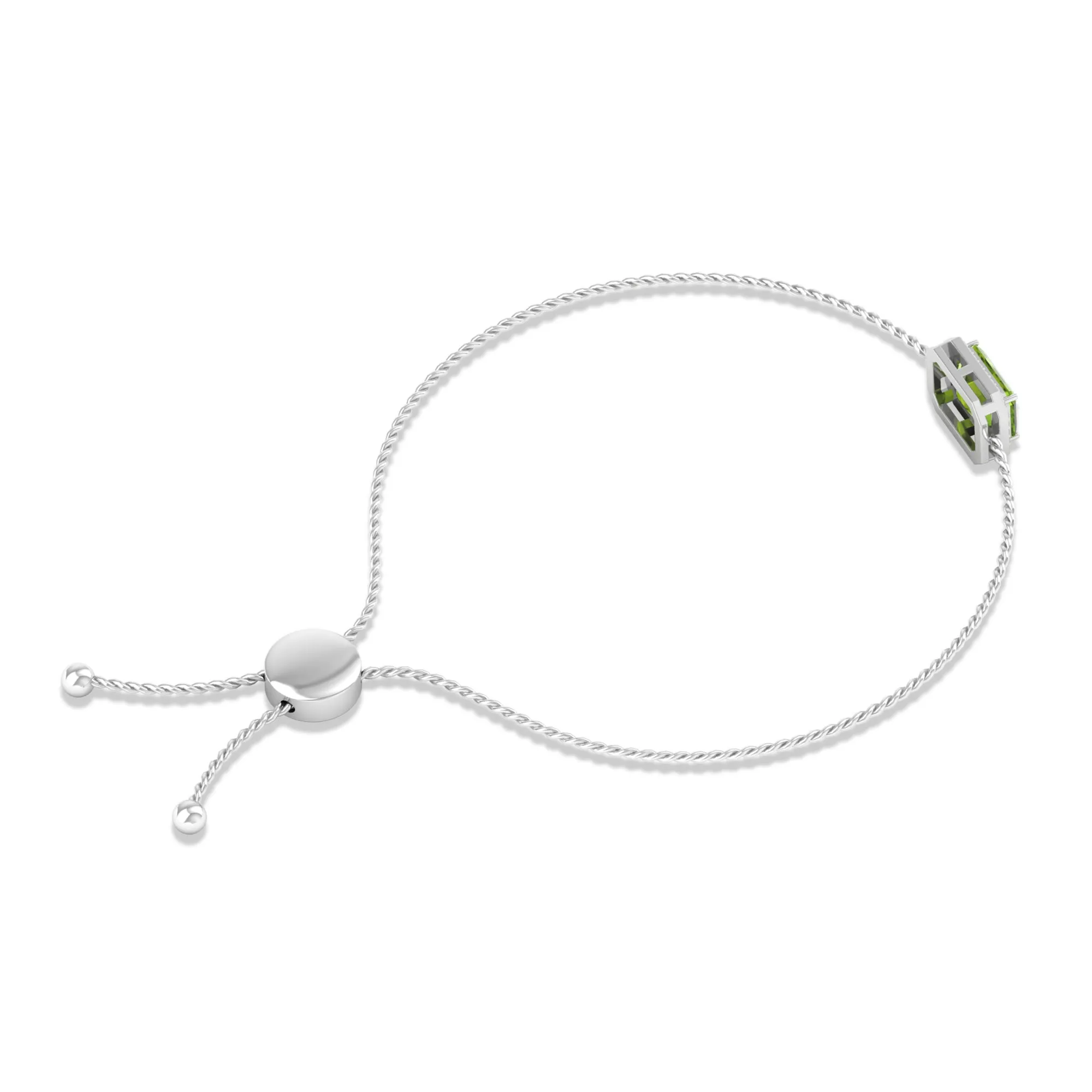 2 CT Emerald Cut Peridot and Diamond Bolo Chain Bracelet