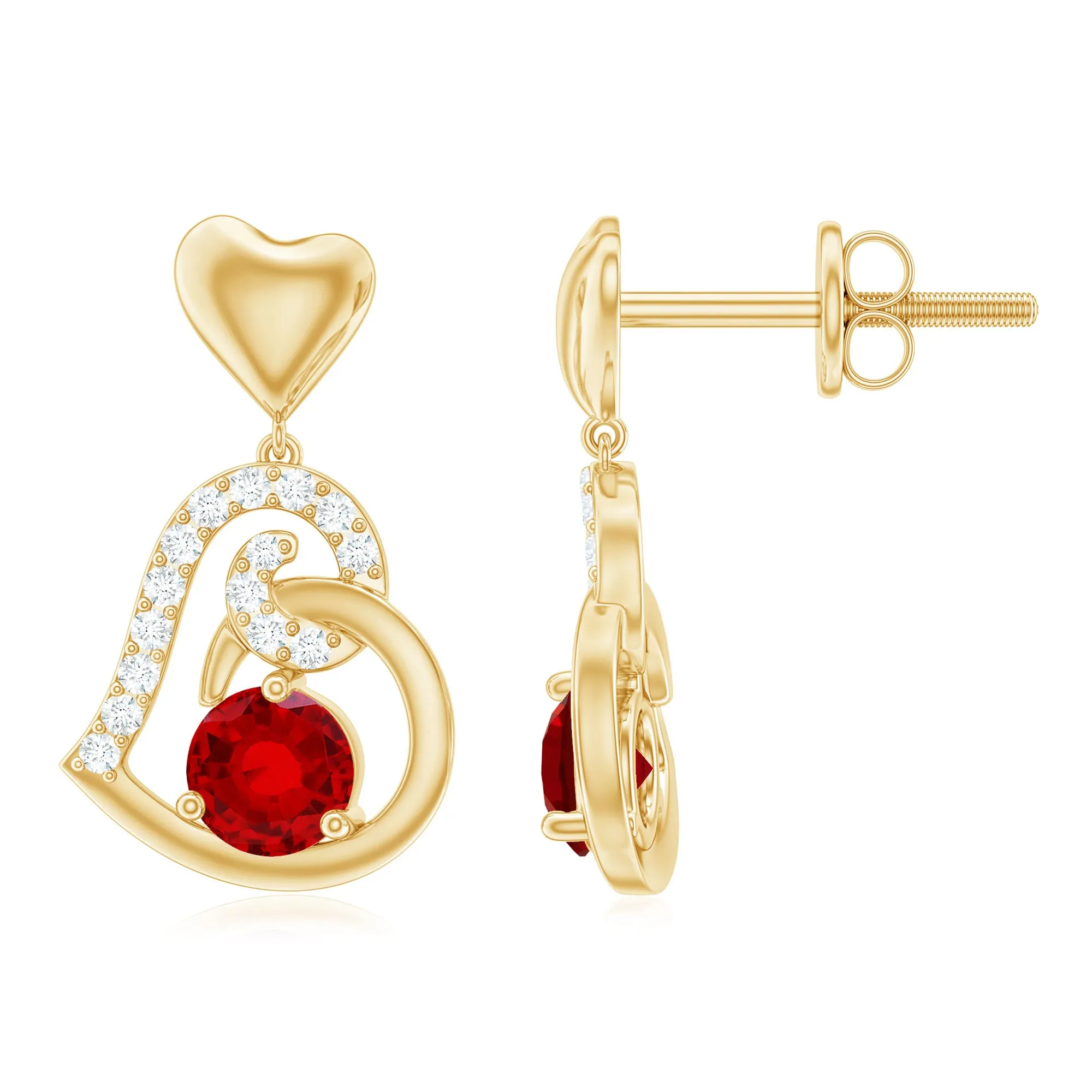 3/4 CT Created Ruby and Diamond Accent Heart Drop Earring