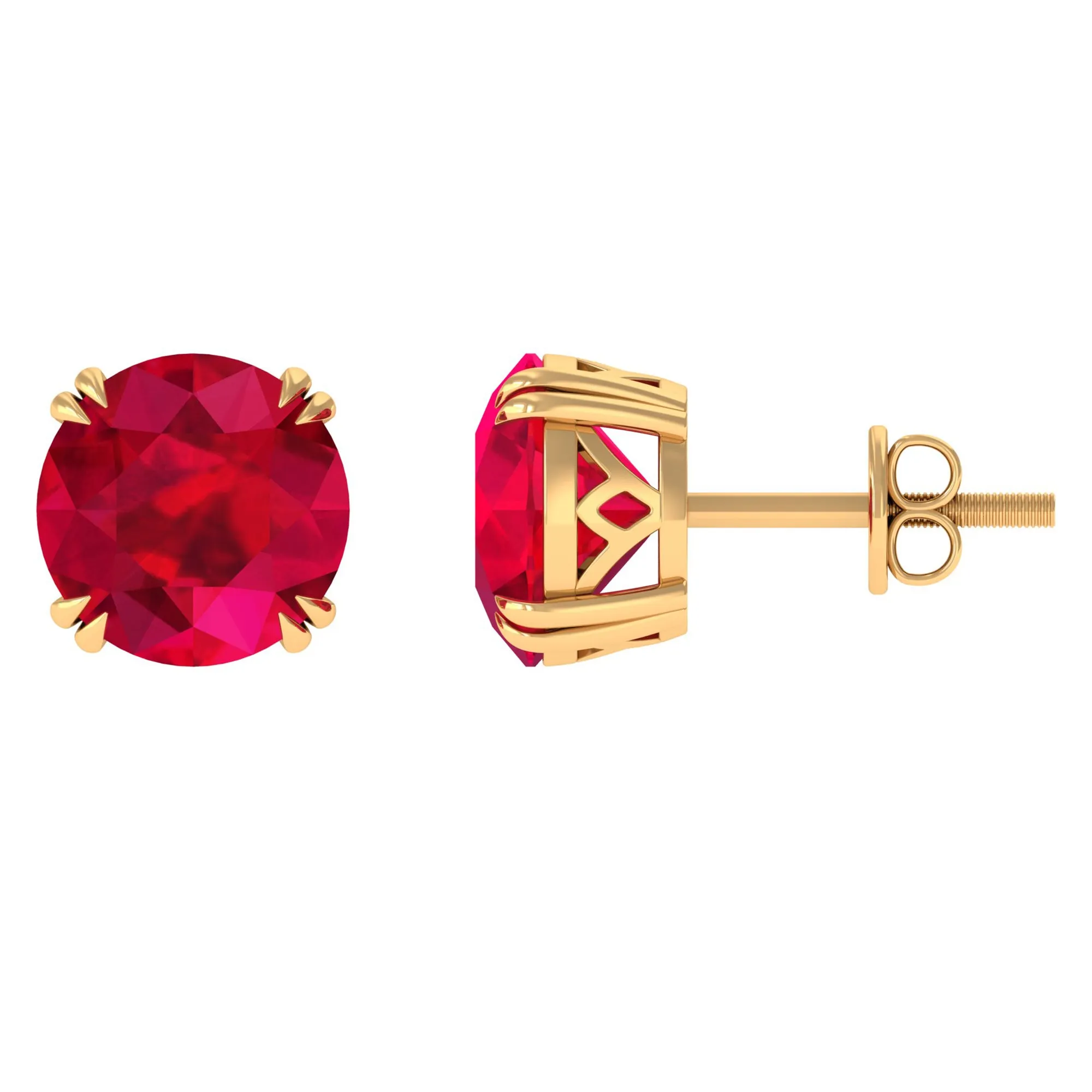 4.5 CT Created Ruby Solitaire Stud Earring in Double Claw Prong Setting