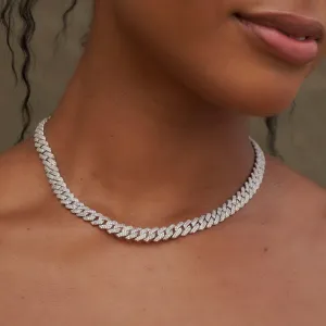 8.5mm Diamond Prong Cuban Necklace - White Gold