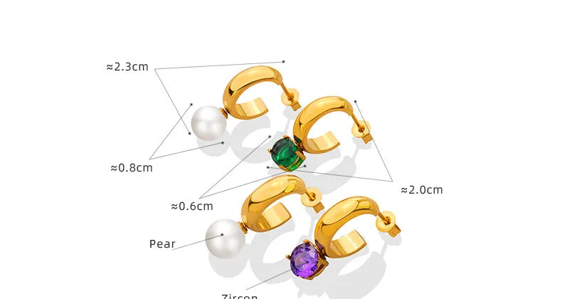 AB Asymmetrical Green Purple Zircon Pearl Earring