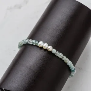 Aquamarine Cube Strand Bracelet with Pearl