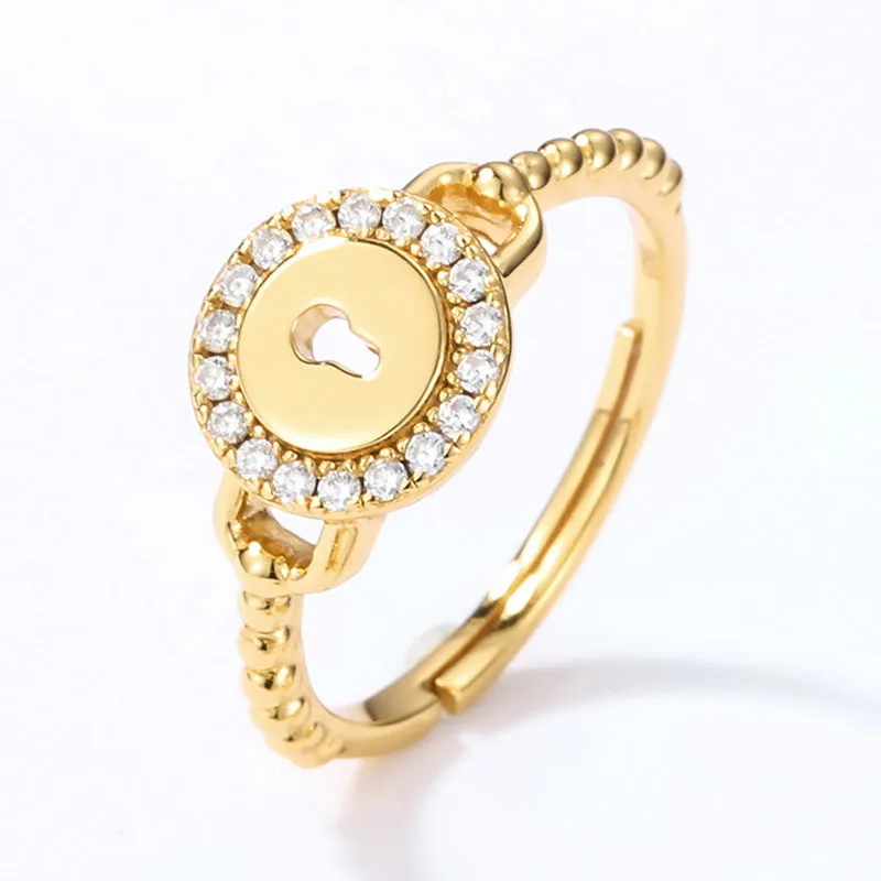 Circular Lock Zircon Opening Sterling Silver Ring