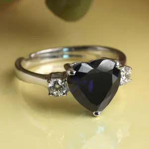 CLARA 925 Sterling Silver Royal Blue Heart Ring with Adjustable Band Rhodium Plated, Swiss Zirconia Gift for Women & Girls