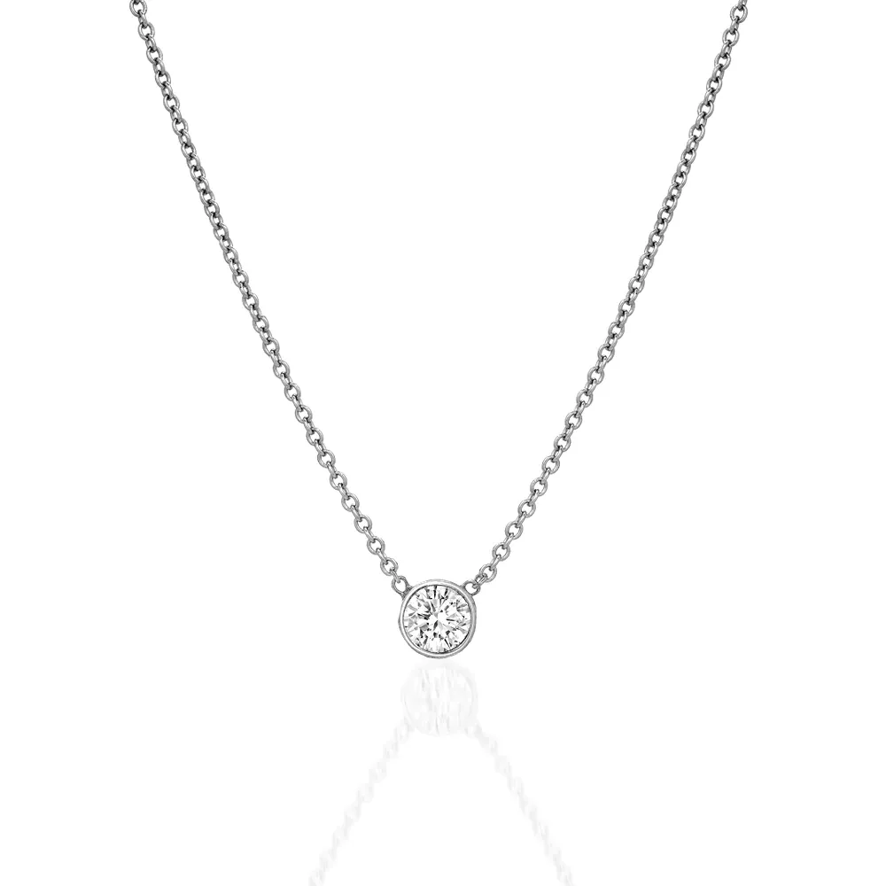 Diamond Bezel 14K Gold Solitaire Pendant Necklace