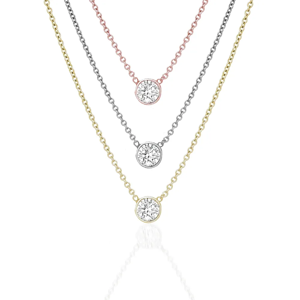Diamond Bezel 14K Gold Solitaire Pendant Necklace