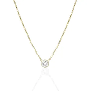 Diamond Bezel 14K Gold Solitaire Pendant Necklace