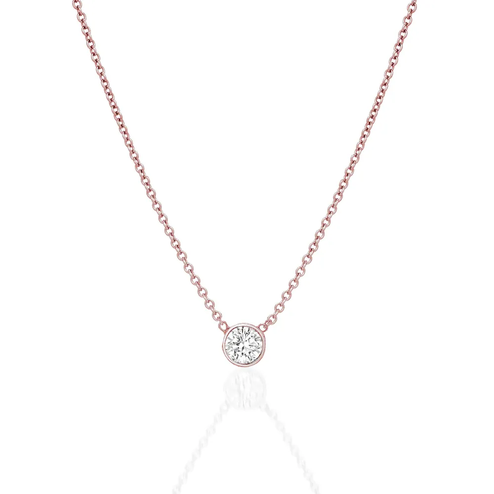 Diamond Bezel 14K Gold Solitaire Pendant Necklace