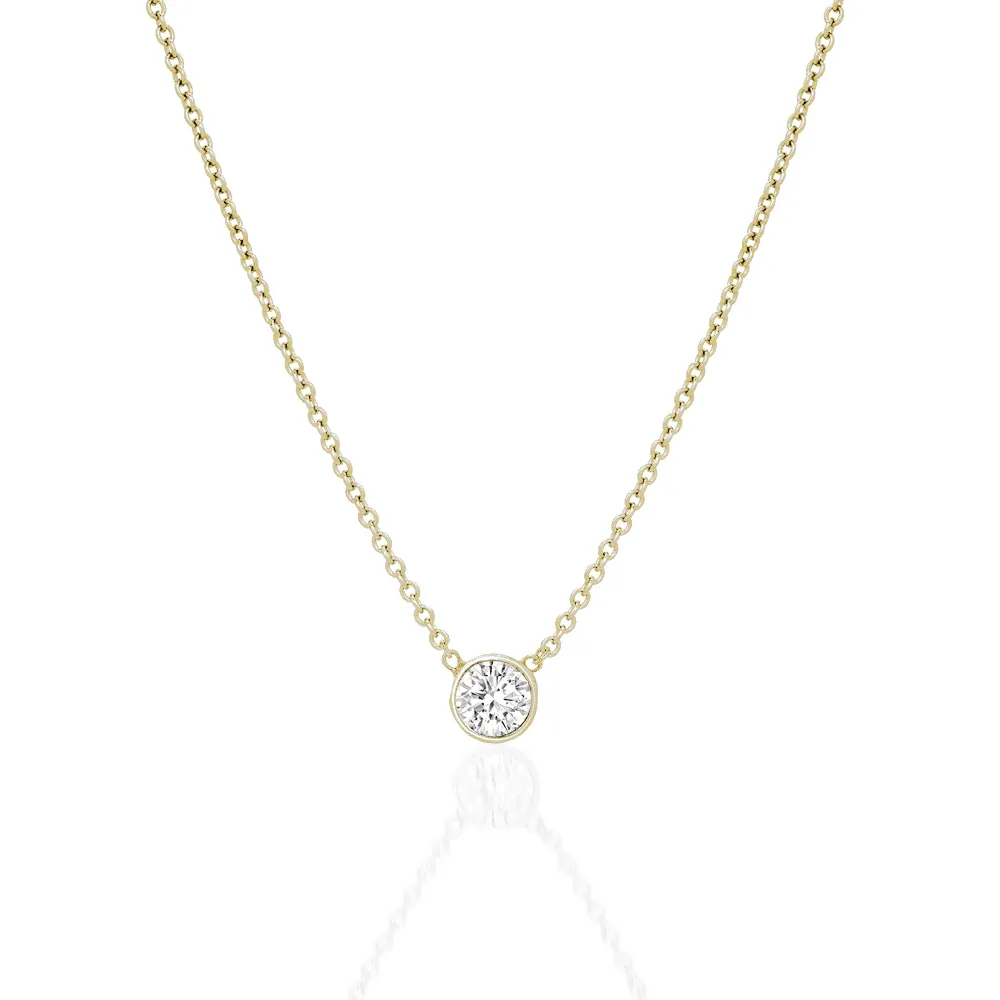 Diamond Bezel 14K Gold Solitaire Pendant Necklace
