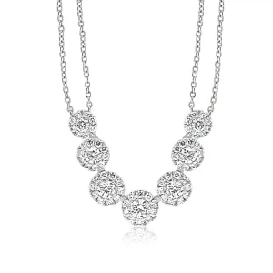 Diamond Cluster Seven Cricle Stations Necklace