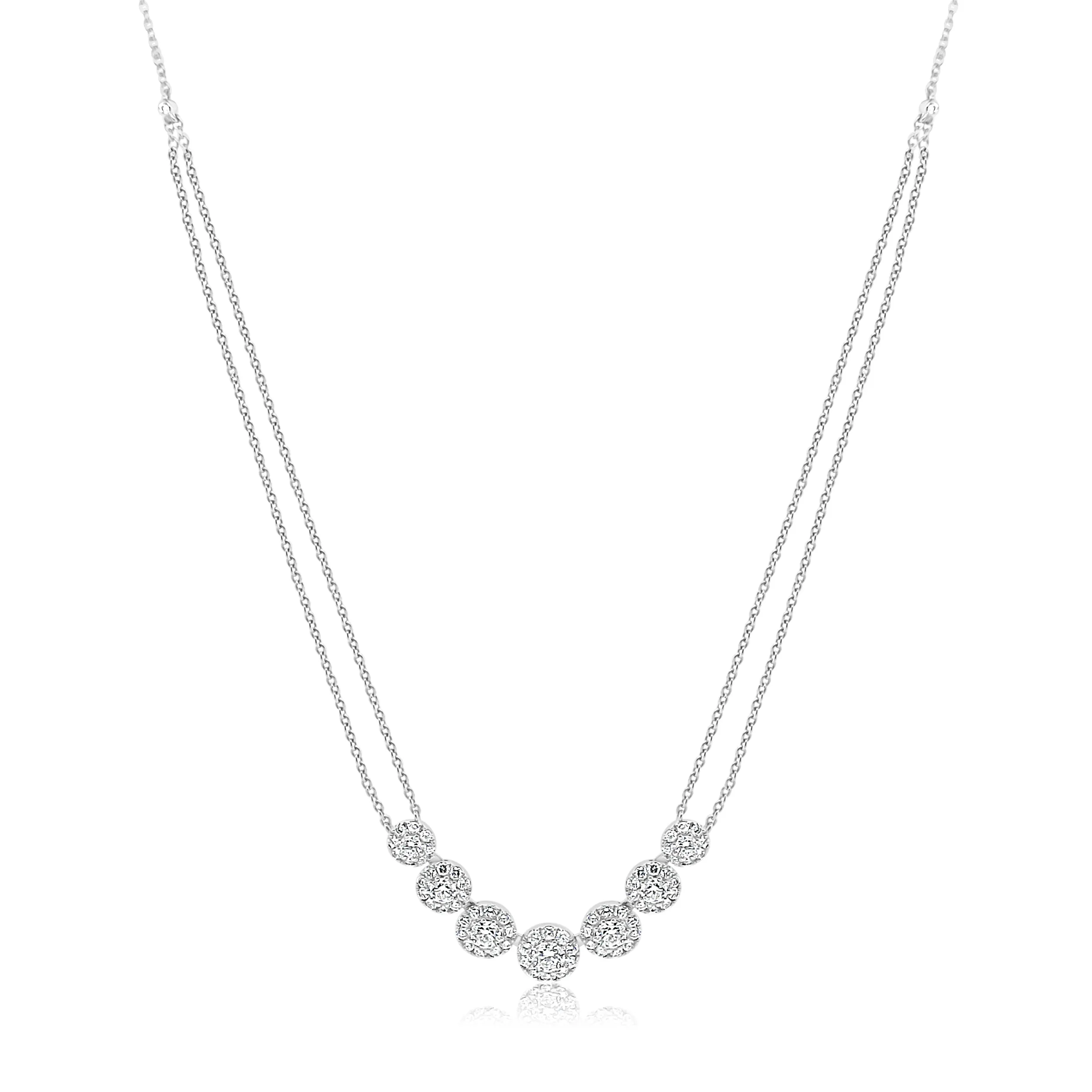 Diamond Cluster Seven Cricle Stations Necklace