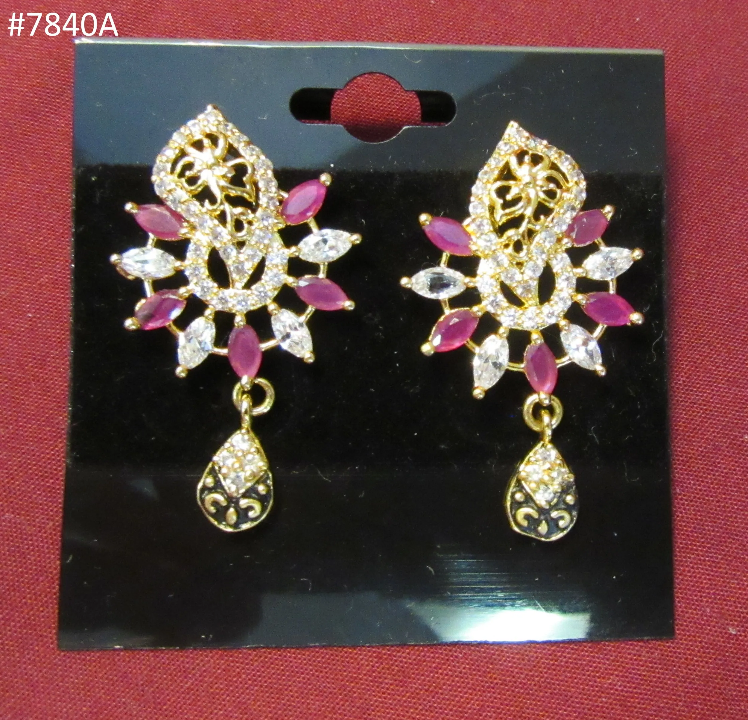 Earrings 7840 a Golden Ruby CZ Indian Earrings