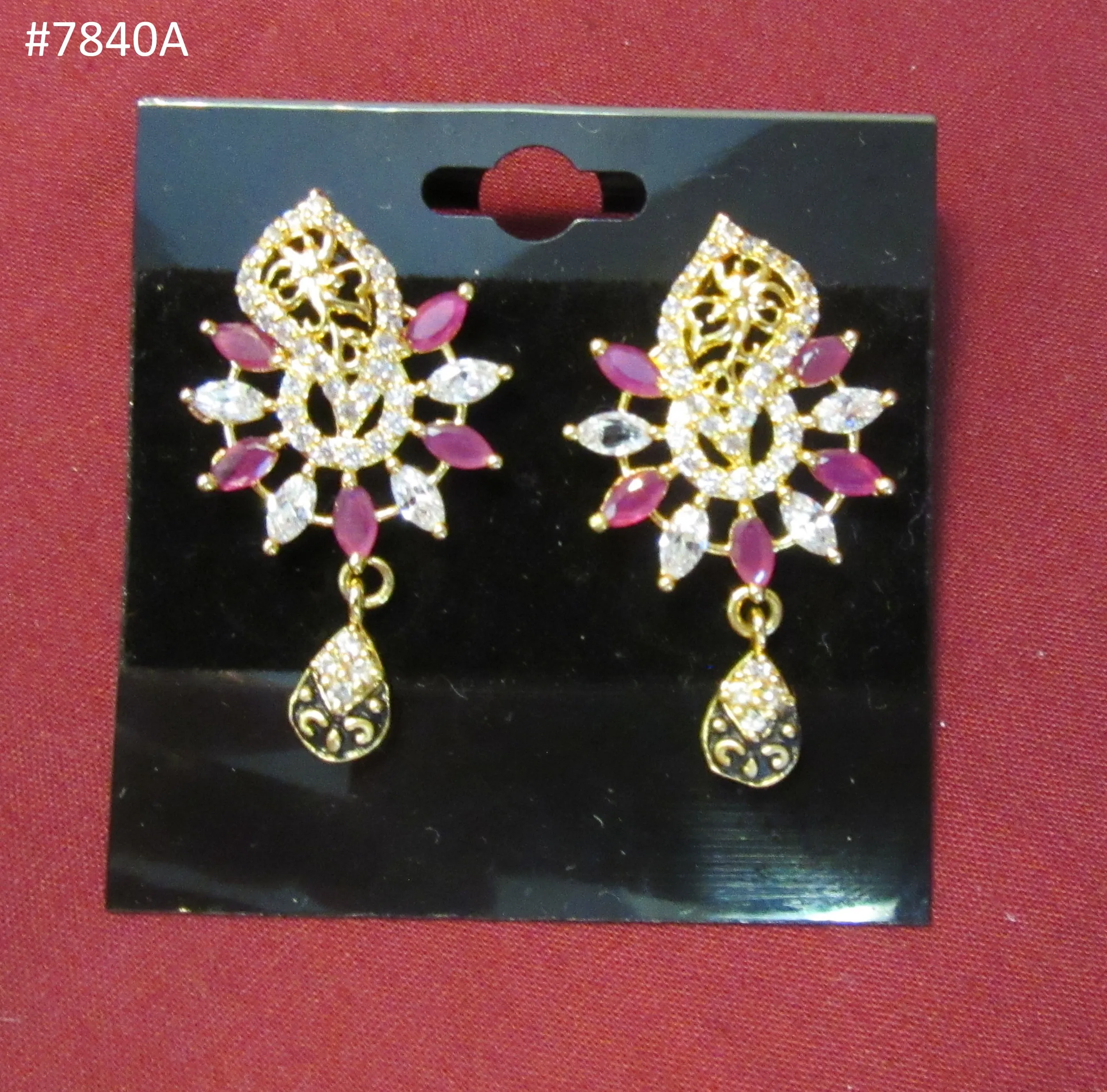 Earrings 7840 a Golden Ruby CZ Indian Earrings