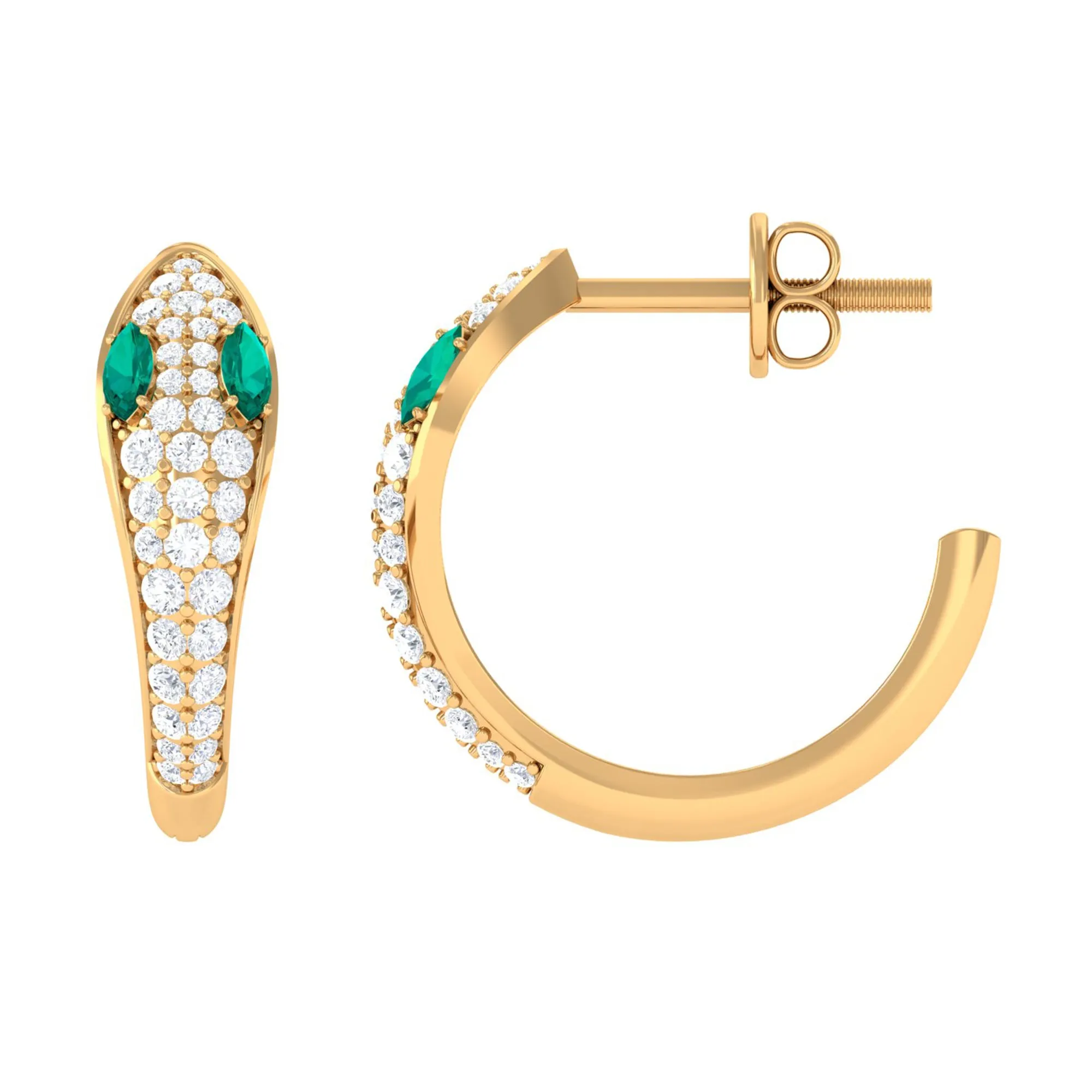Emerald and Diamond Snake Hinged Hoop Earrings