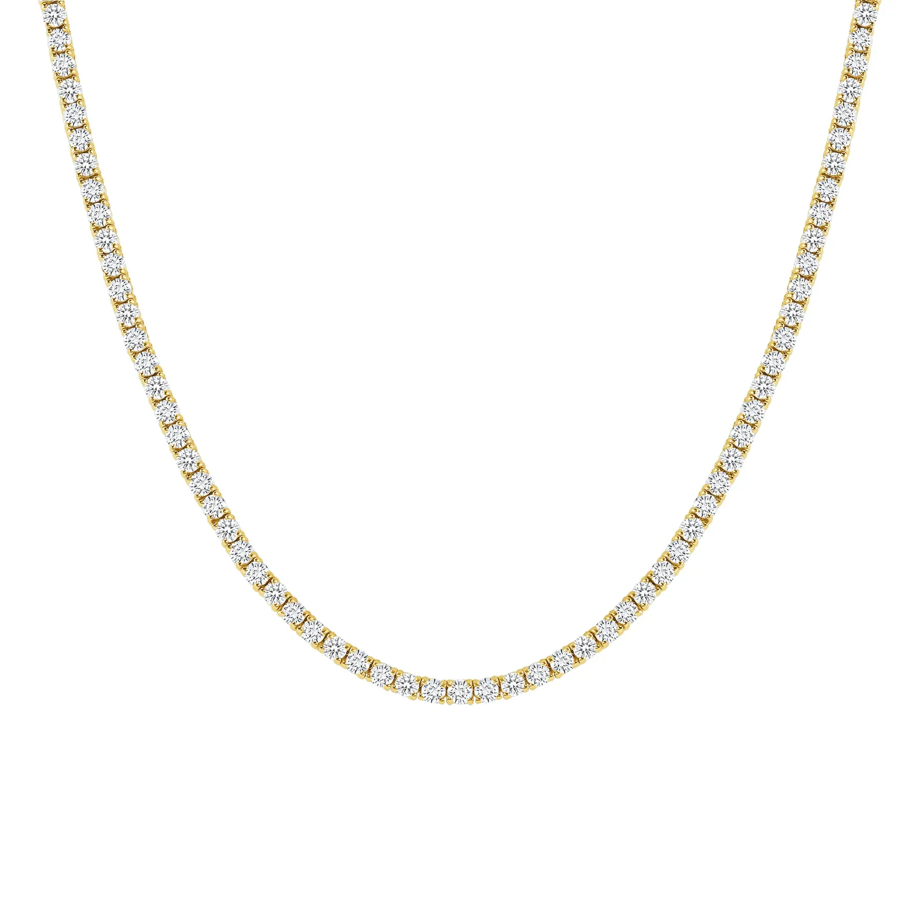 Four Prong Round Diamond 14K Gold Tennis Necklace