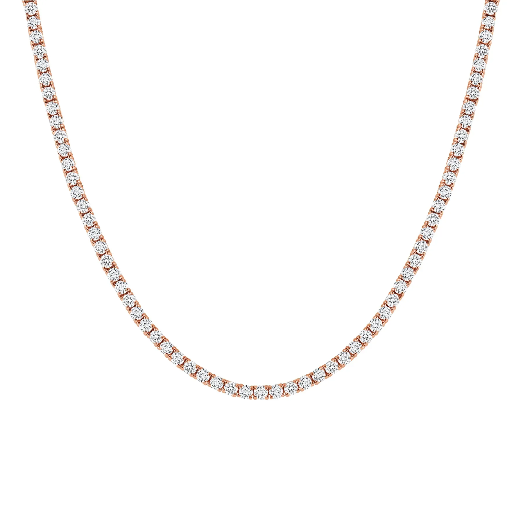Four Prong Round Diamond 14K Gold Tennis Necklace