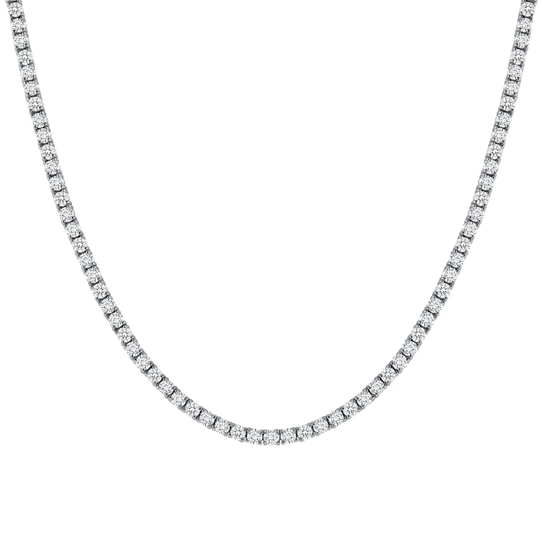 Four Prong Round Diamond 14K Gold Tennis Necklace