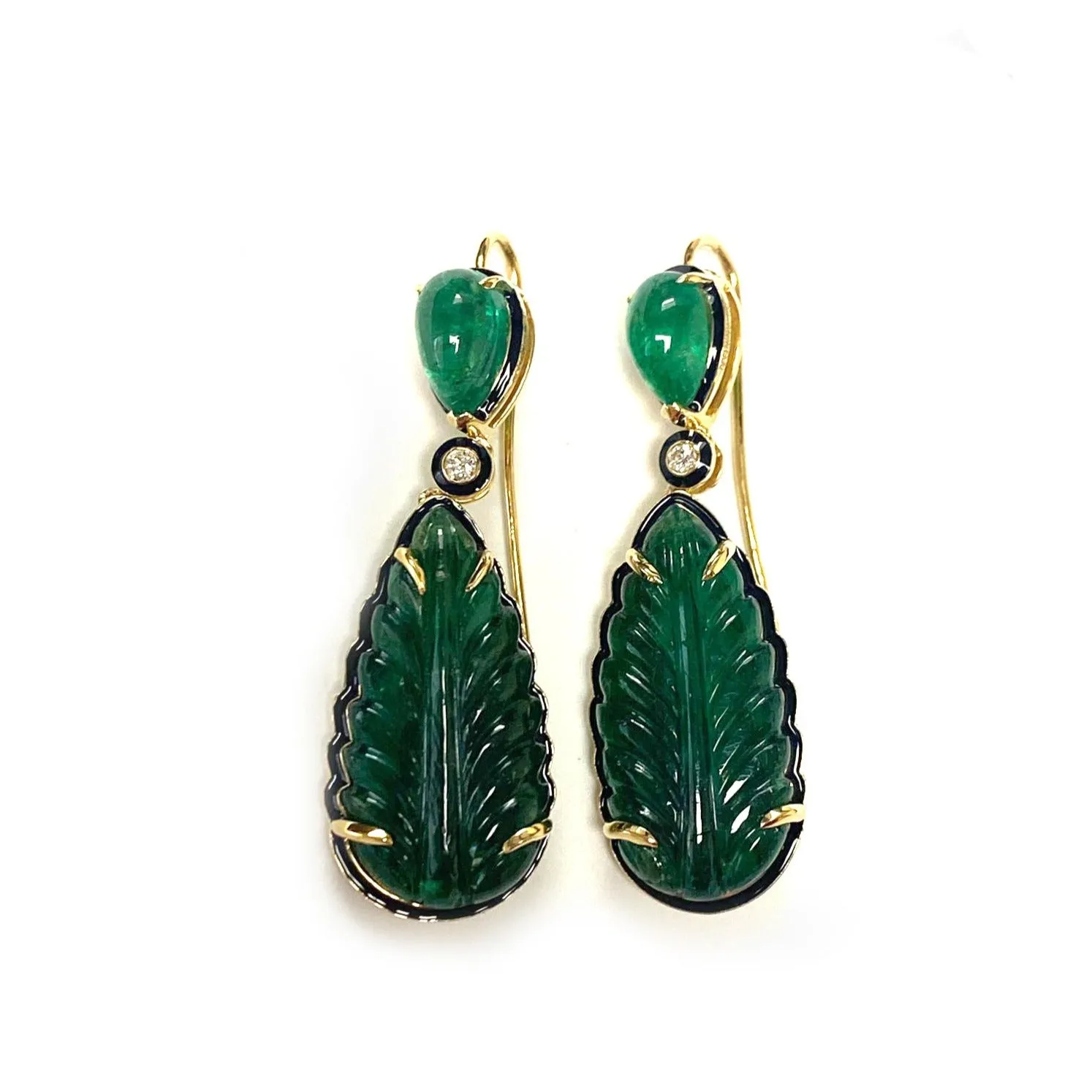 G-One Carved Emerald Leaf Earrings