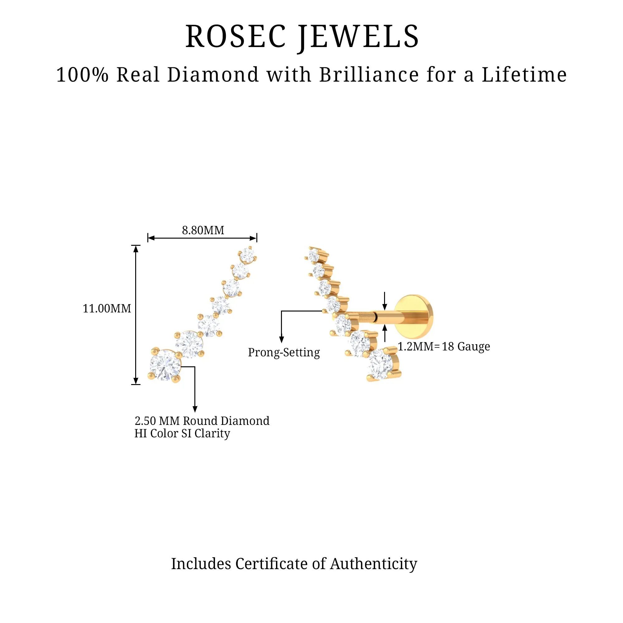 Graduated Style Diamond Ear Climber Earring