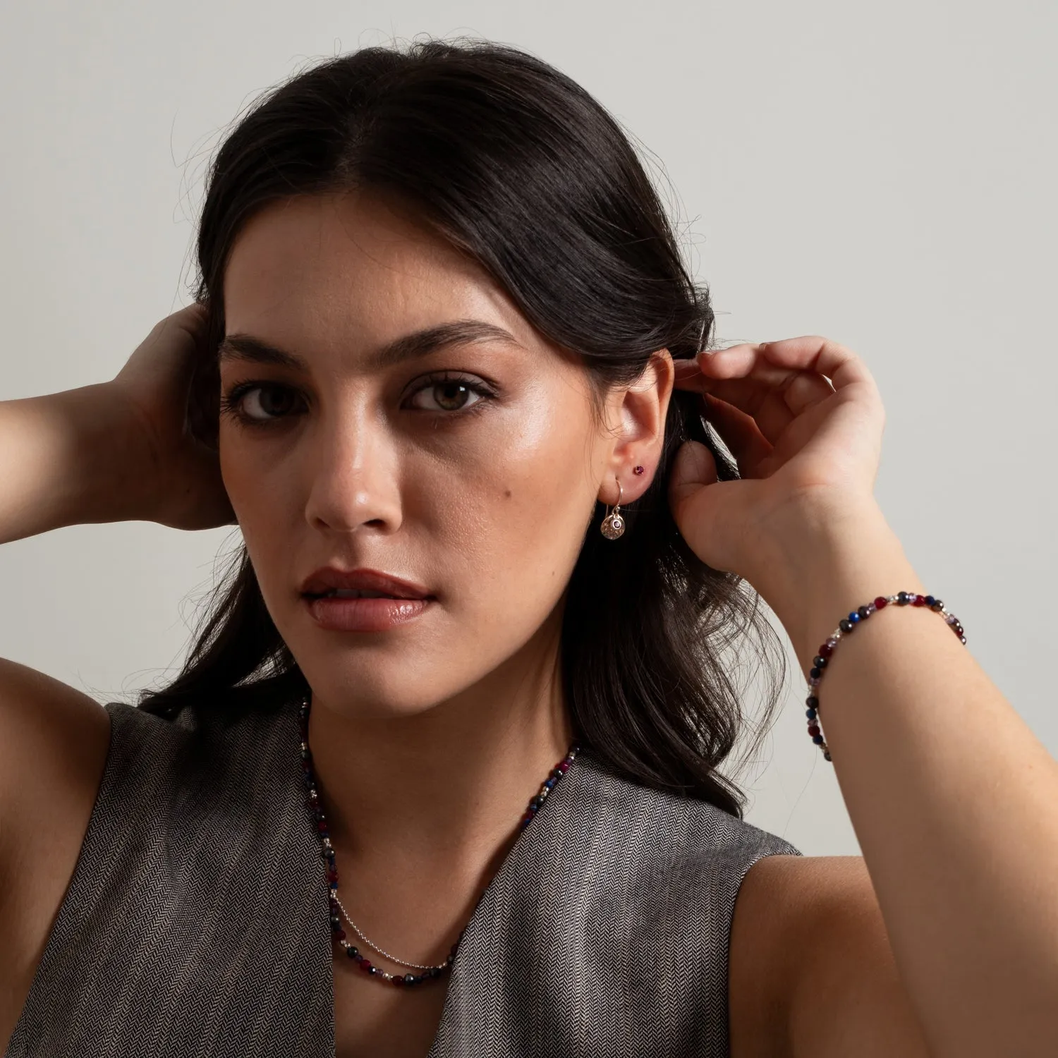 Hammered Disc & Ruby  Array Earrings