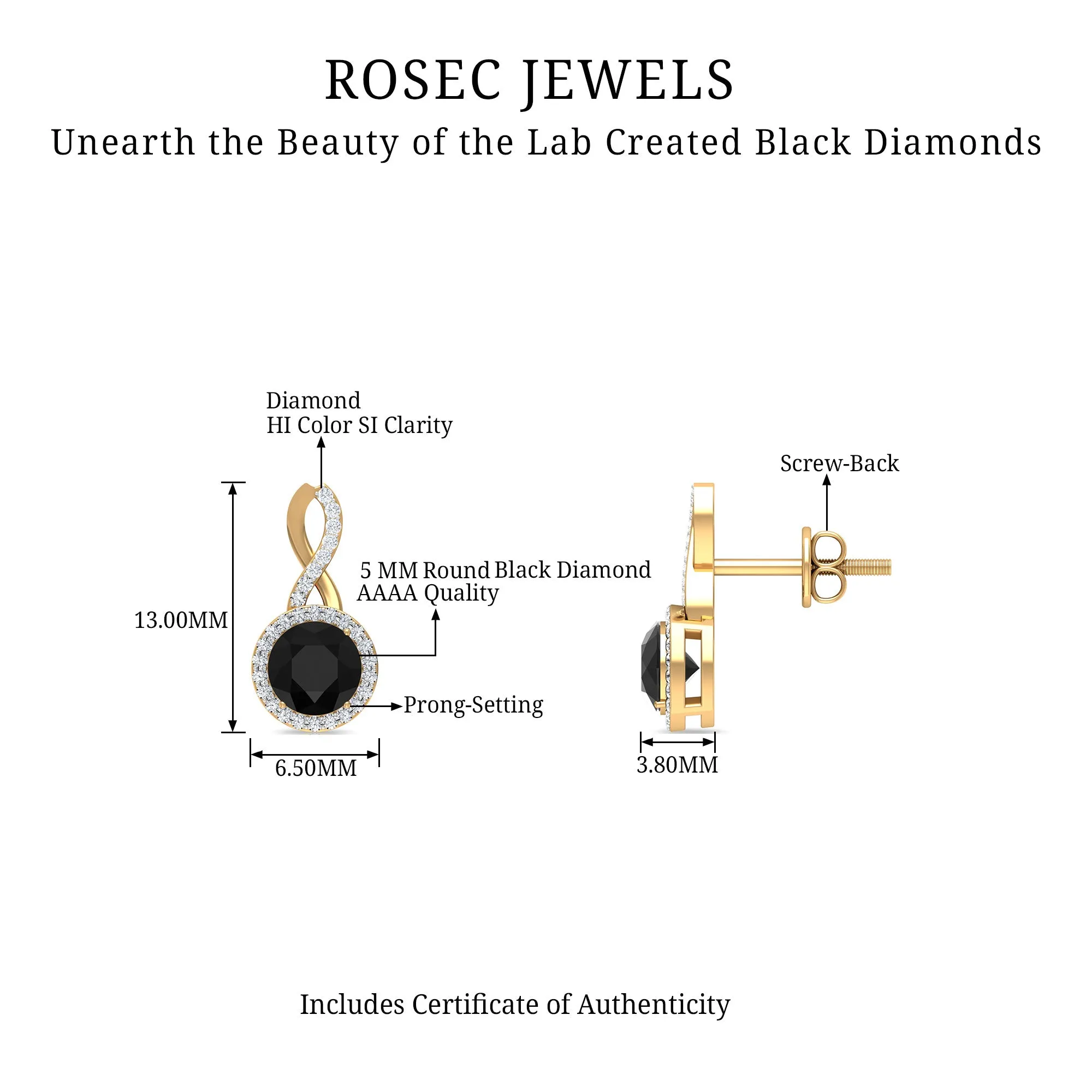 Lab Grown Black Diamond Minimal Infinity Stud Earrings with Diamond