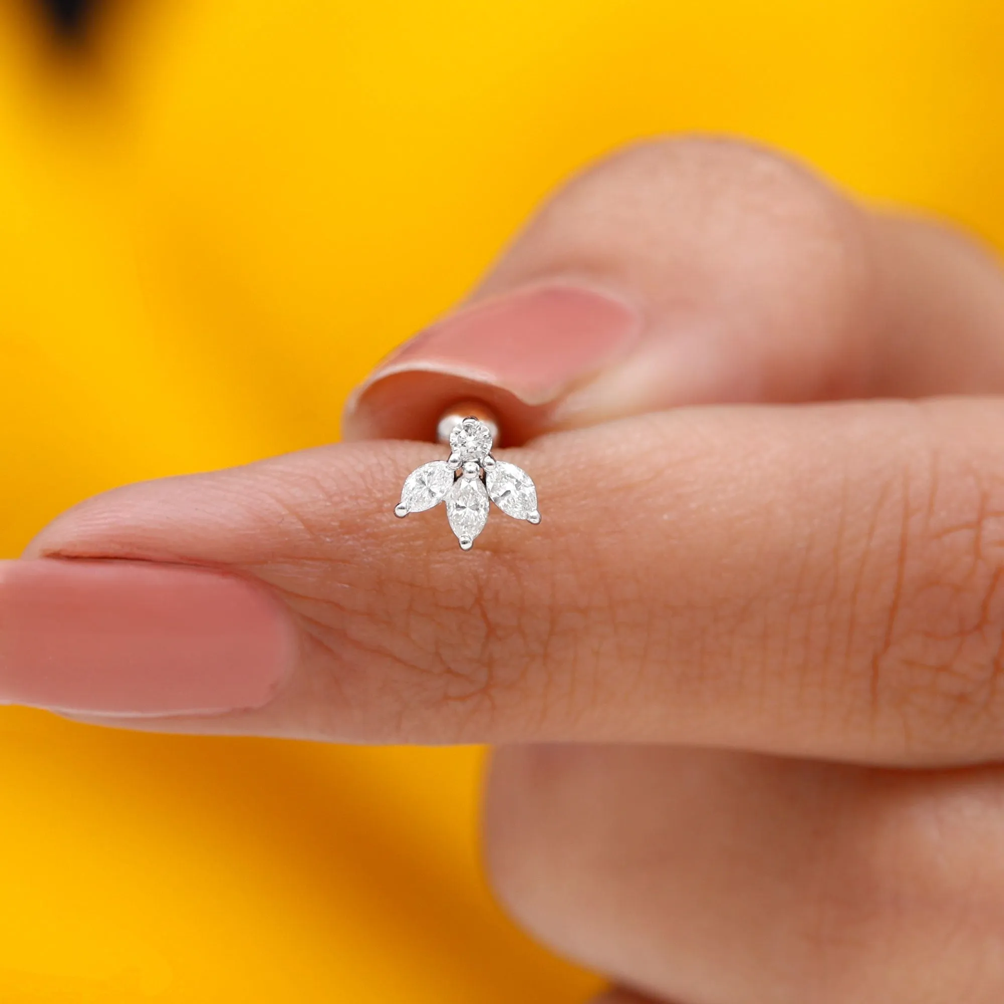 Marquise Shape Diamond Leaf Earring for Helix Piercing