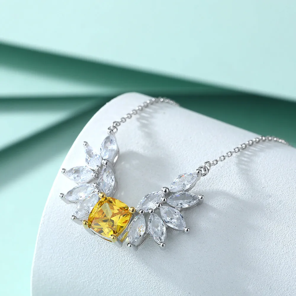 Marquise Wing Yellow Zircon Pendant Silver Necklace for Women
