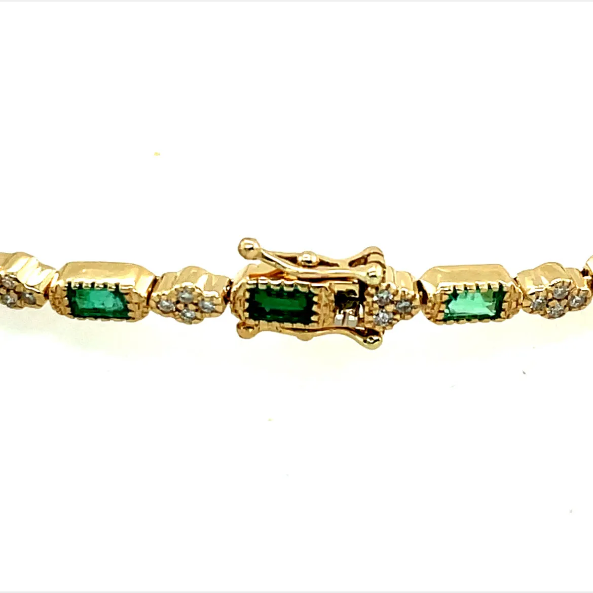 Milgrain Green Emerald Diamond Bracelet