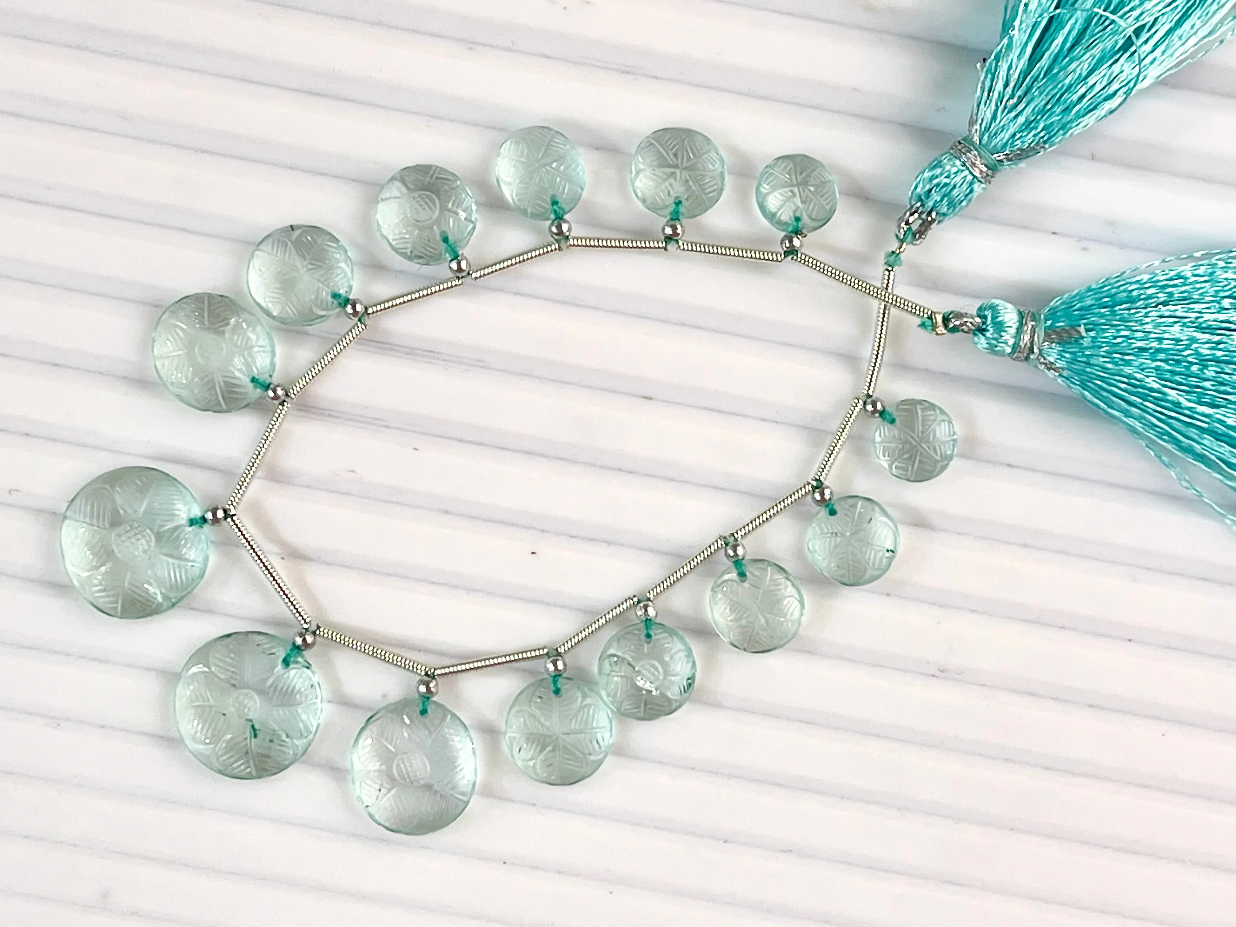 Natural Aquamarine Carved Round shape beads