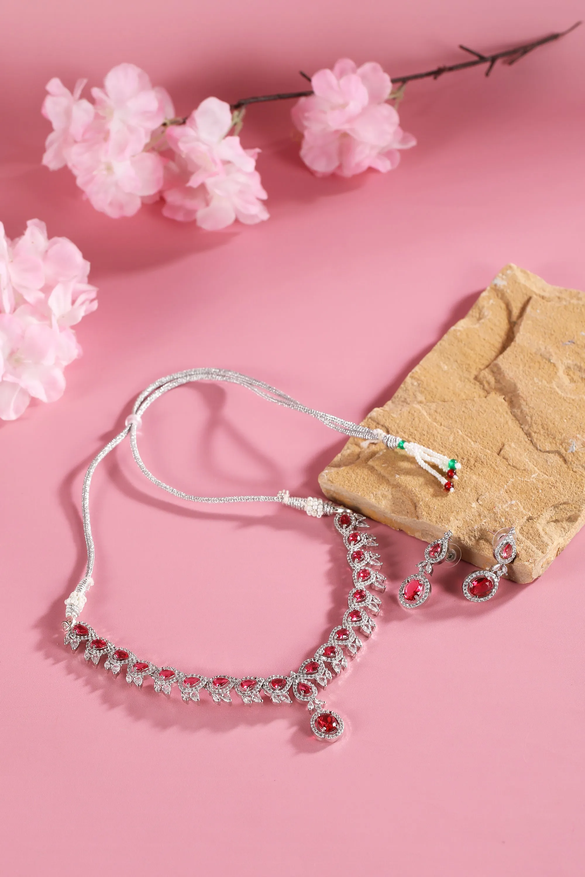 Pearlfect Quartz American Diamond Necklace Sets