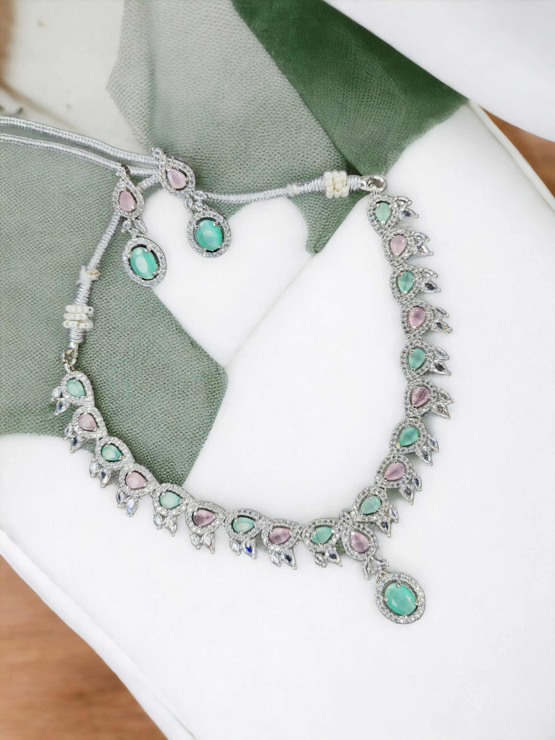 Pearlfect Quartz American Diamond Necklace Sets