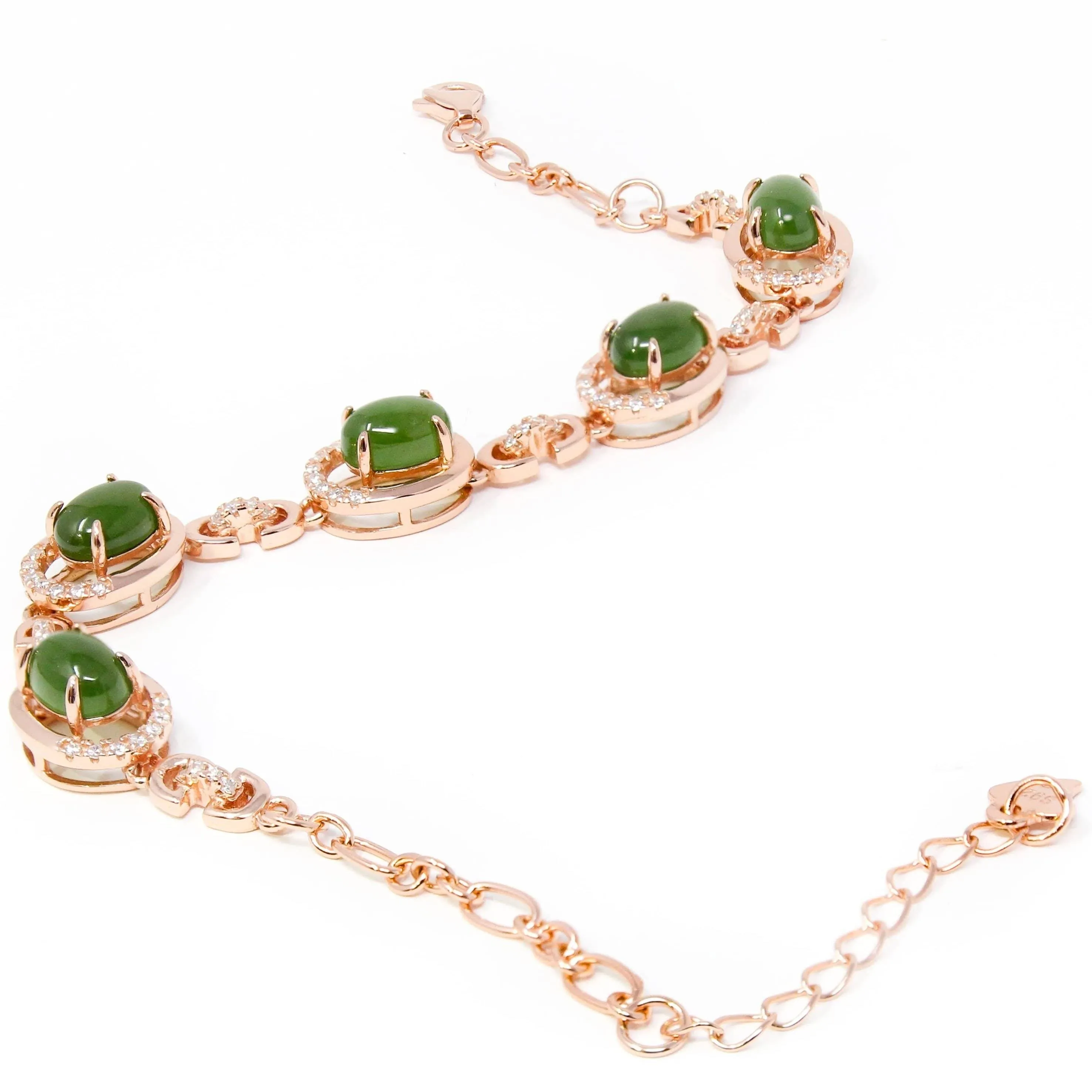 "Prosperity" Genuine Nephrite Green Jade Sterling Silver Matching Set