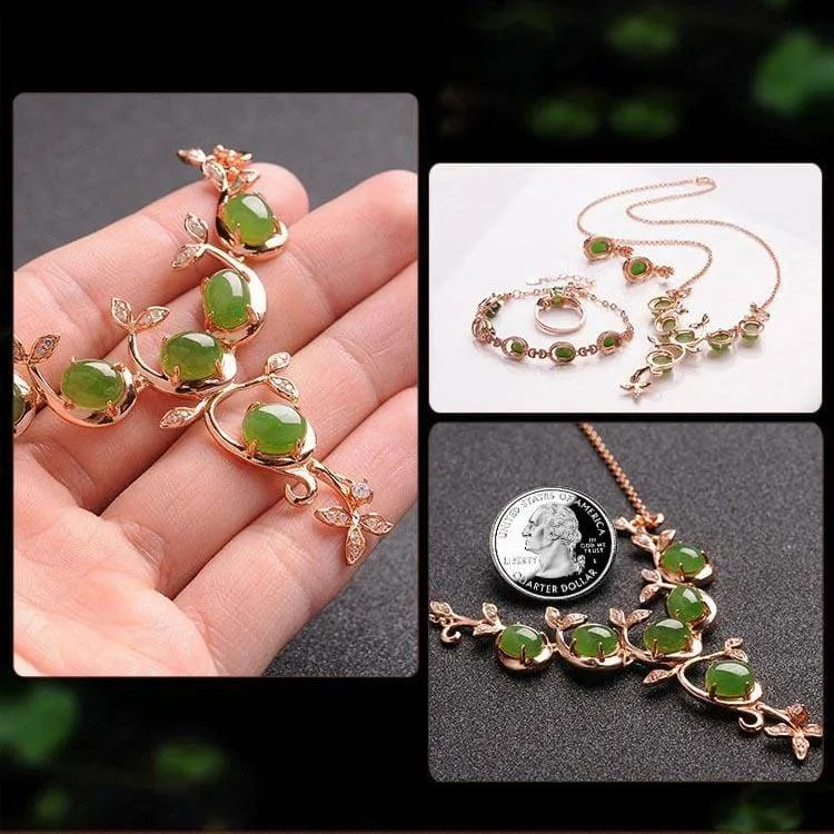 "Prosperity" Genuine Nephrite Green Jade Sterling Silver Matching Set